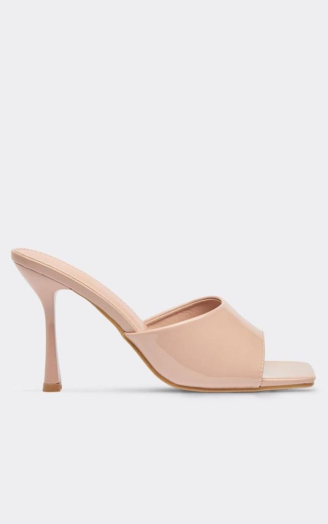 EGO Larson Square Peep Toe Heeled Mule In Nude Patent, Women's Size UK 3 - 2