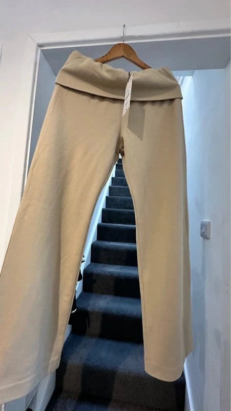 Zara Beige Cotton Blend Washed Effect Wide Leg Trousers Size
