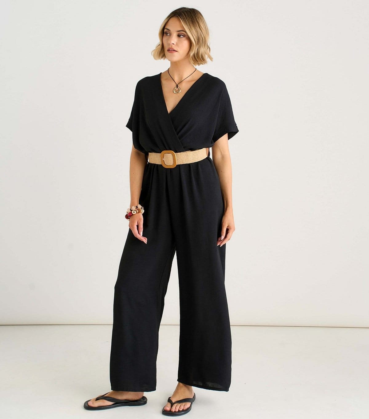 Gini London Women's Black Belted Short Sleeve Jumpsuit Gini London New Look - 4