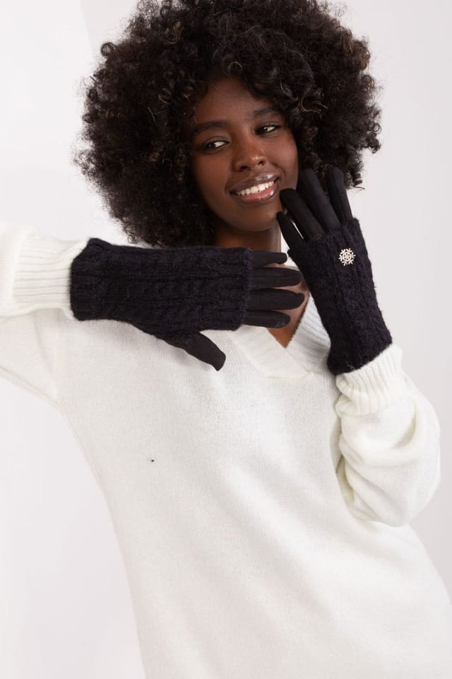 Love Lace Love Lace Women's Embroidered Flower Touchscreen Insulated Knit Gloves for Phone in Black - 2
