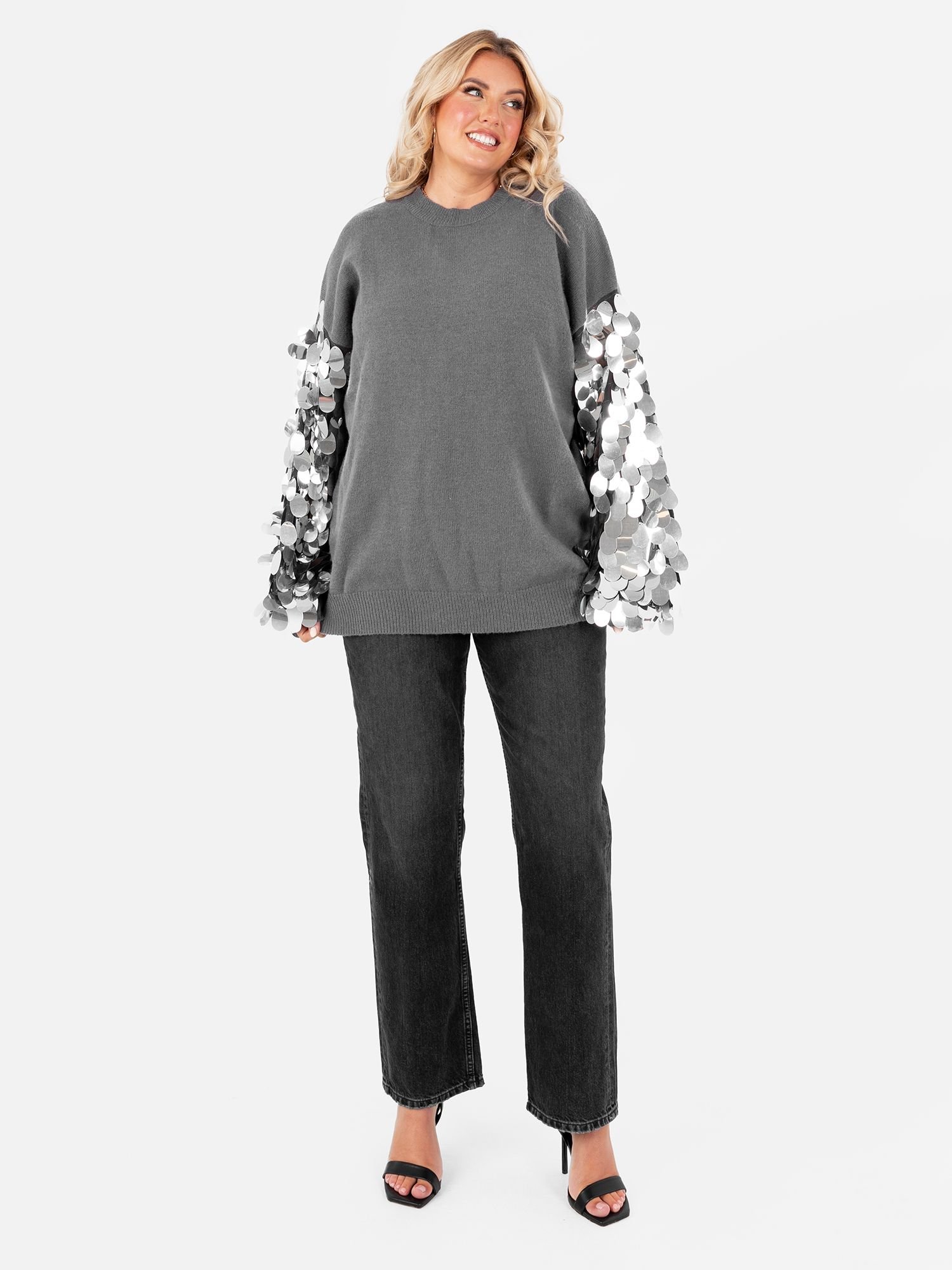 Lovedrobe Lovedrobe Women's Sequin Sleeve Jumper in Grey - 1