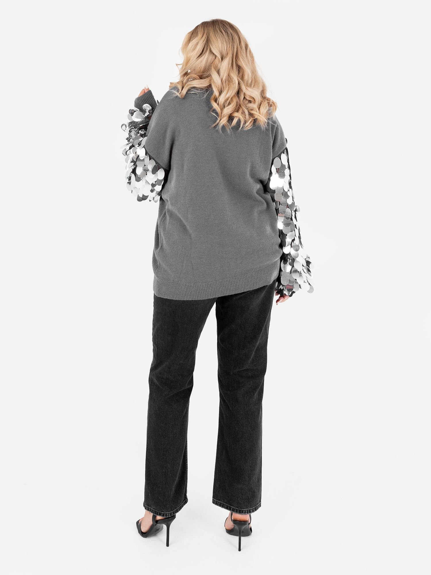 Lovedrobe Lovedrobe Women's Sequin Sleeve Jumper in Grey - 3