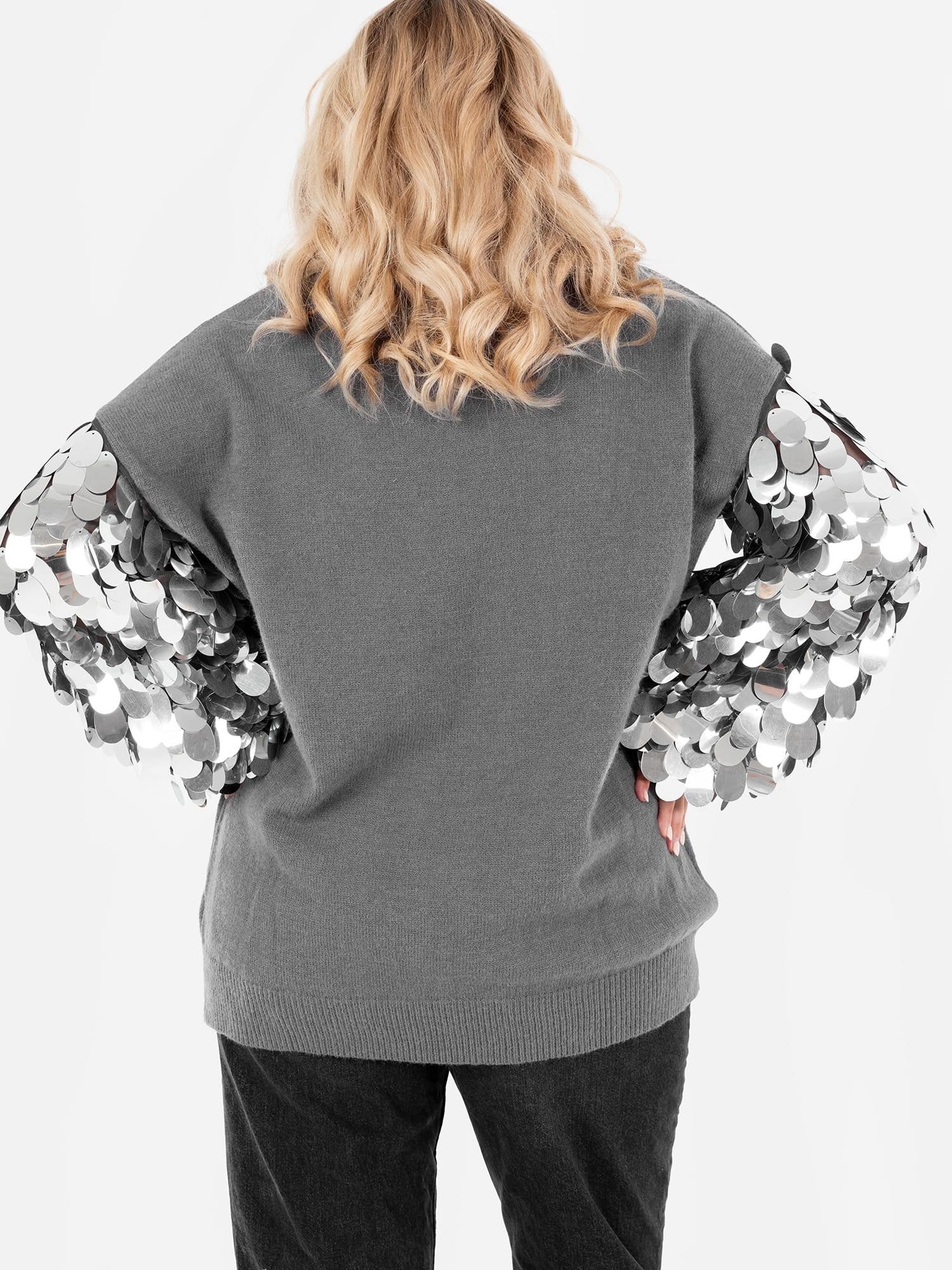 Lovedrobe Lovedrobe Women's Sequin Sleeve Jumper in Grey - 4