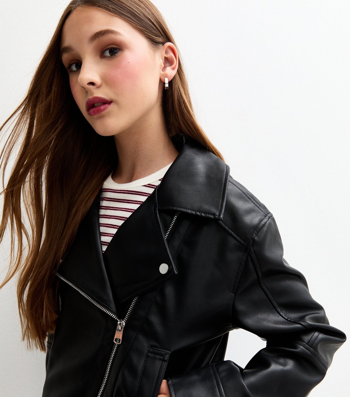New Look Girls' Black Faux Leather Biker Jacket New Look - 2