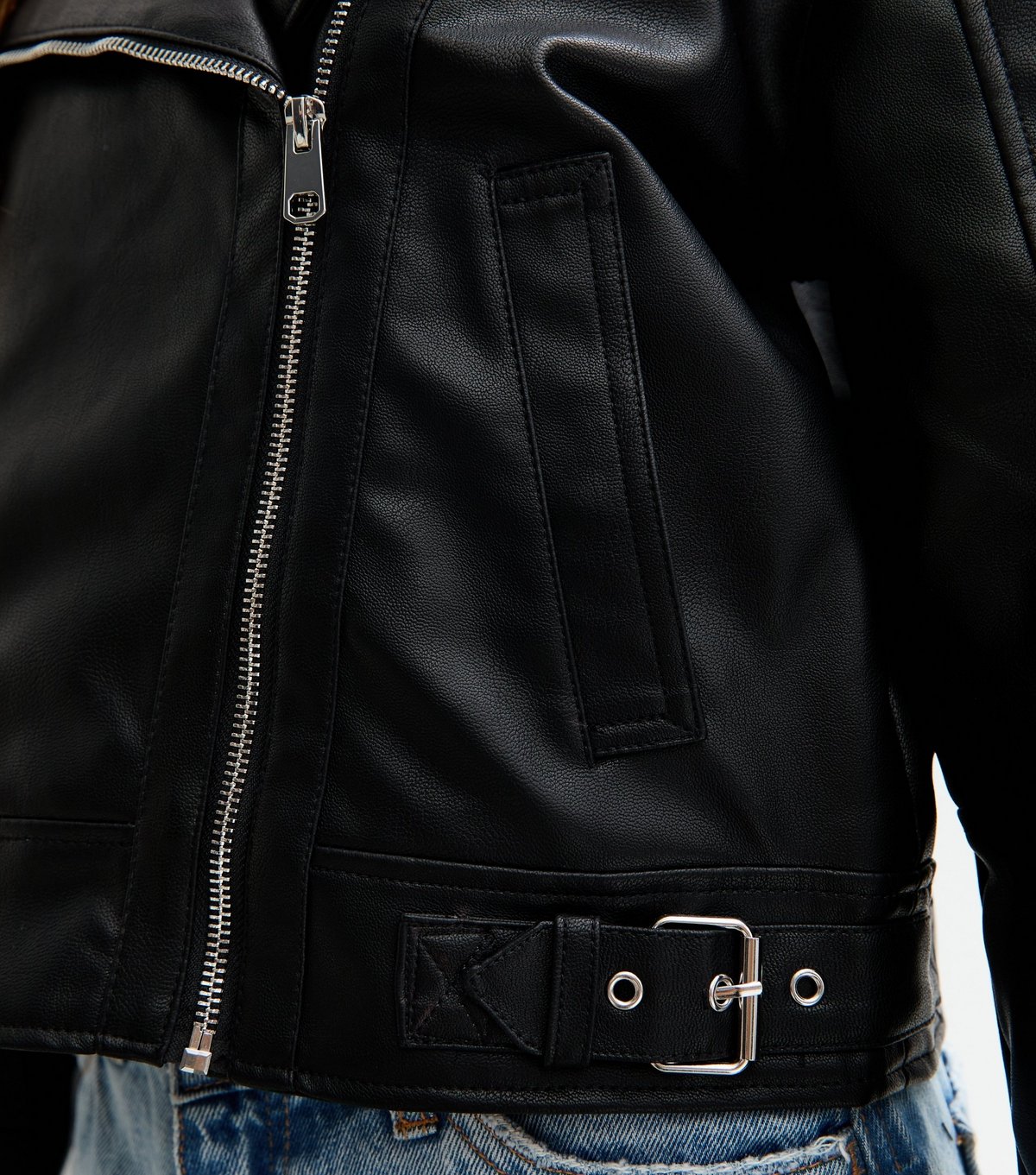 New Look Girls' Black Faux Leather Biker Jacket New Look - 4