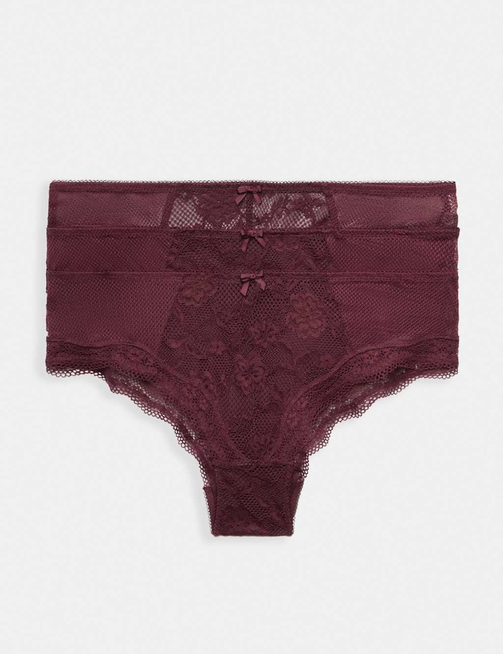 Marks & Spencer M&S 3 Pack Jasmine All Over Lace Hipster Knickers Dark Wine - 1