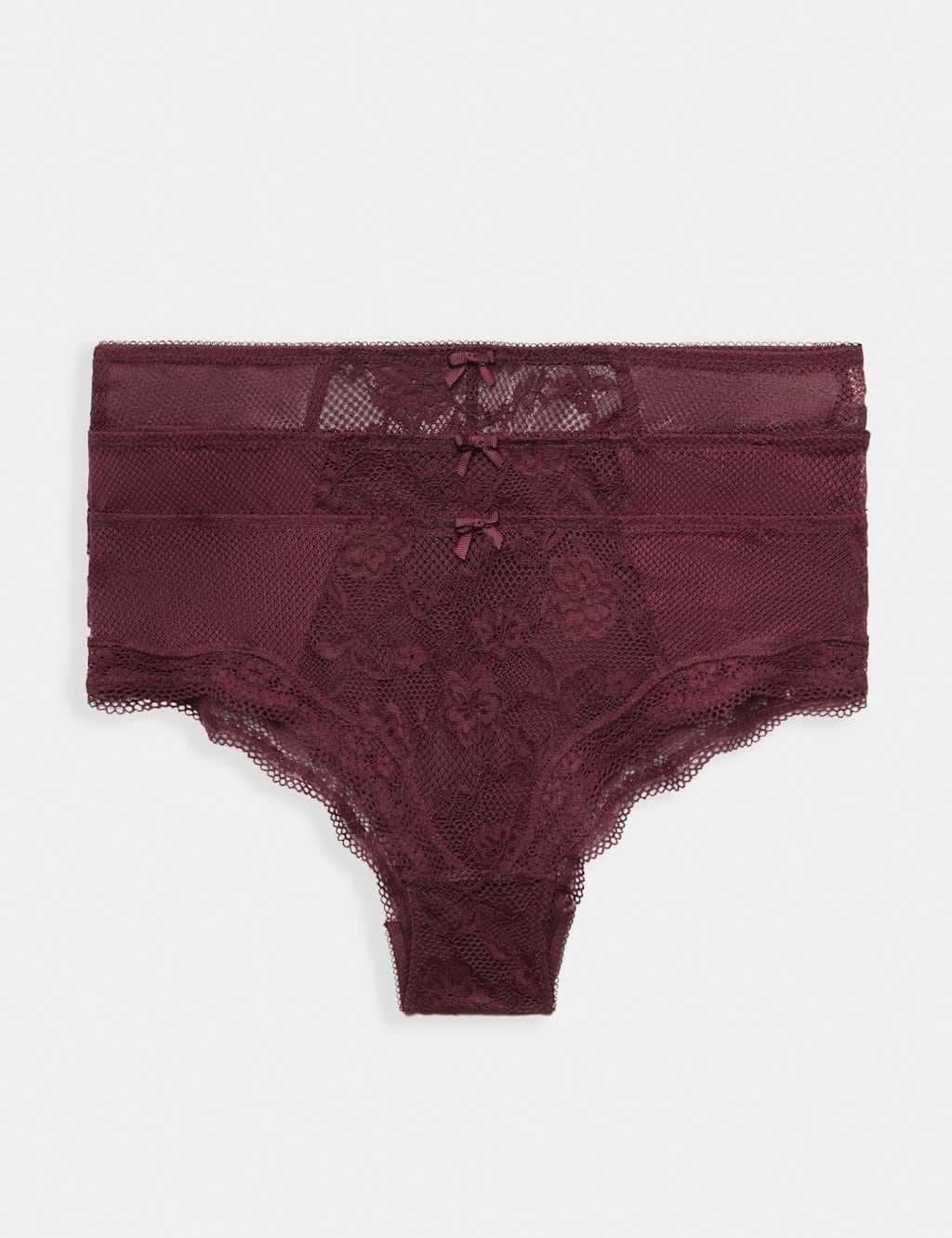 Marks & Spencer M&S 3 Pack Jasmine All Over Lace Hipster Knickers Dark Wine