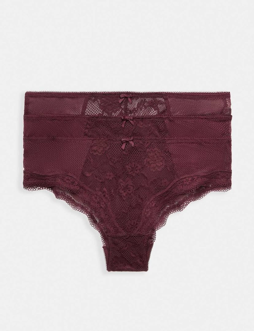 Marks & Spencer M&S 3 Pack Jasmine All Over Lace Hipster Knickers Dark Wine - 1