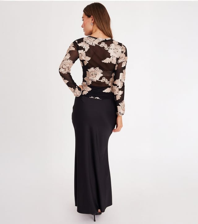 Quiz Women's Black Mesh Floral Applique Top Quiz New Look - 3