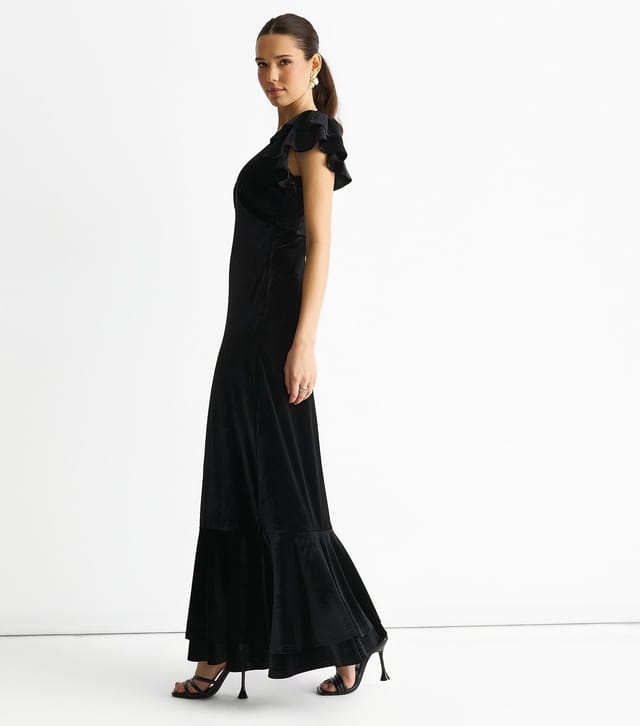 Gini London Women's Black V Neck Ruffle Sleeve Maxi Dress Gini London New Look - 3