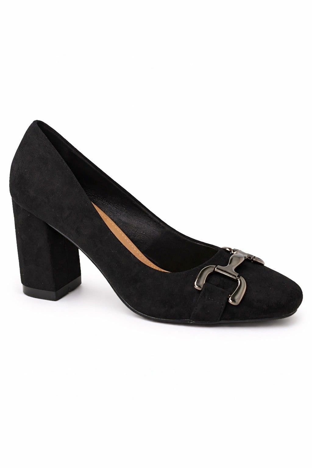 Spot On Spot On Women's Block Heel Court Shoes with Metal Horsebit Detail in Black - 1