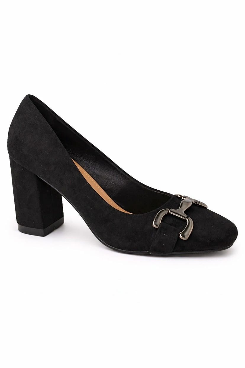 Spot On Spot On Women's Block Heel Court Shoes with Metal Horsebit Detail in Black - 1