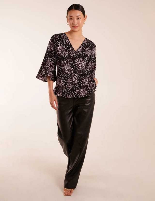 Blue Vanilla Button Front V Neck Flounce Blouse - 2