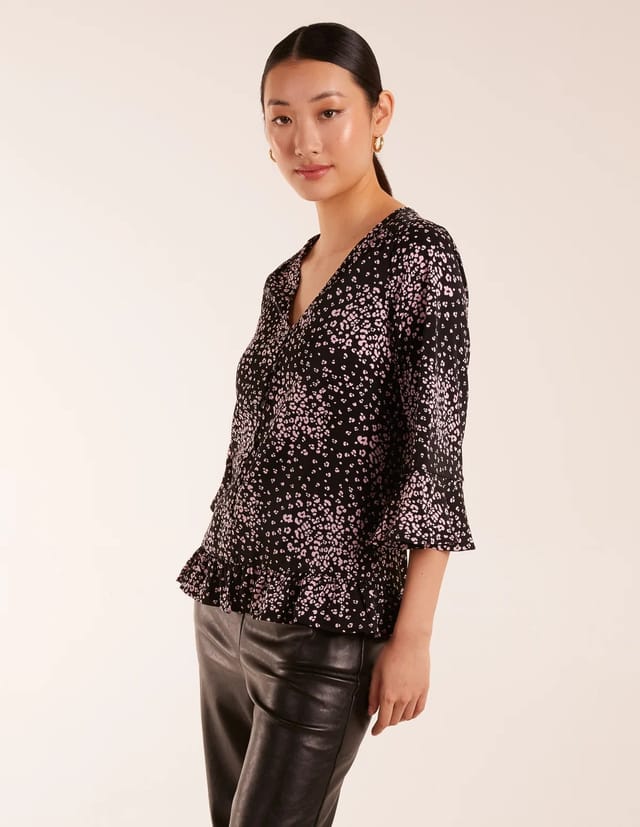 Blue Vanilla Button Front V Neck Flounce Blouse - 3