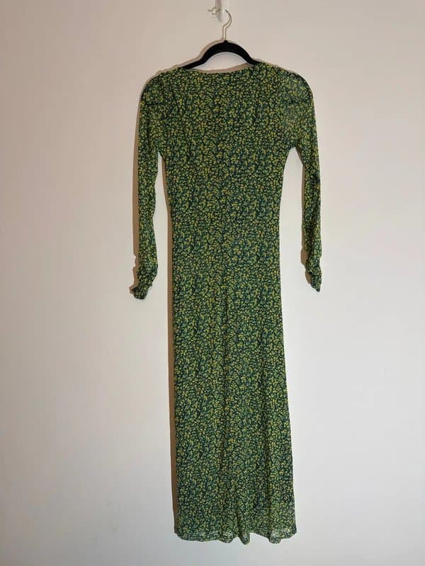 Whistles New (with tag) Whistles Green Ditsy Sunflower Mesh Ruched Dress - size 8 cm