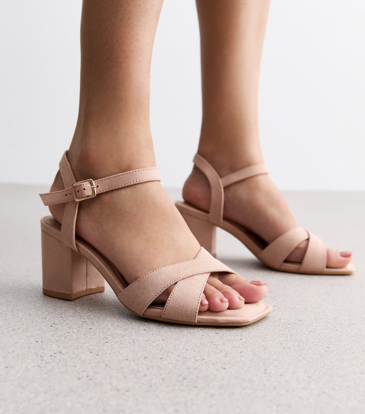 New Look Women's Wide Fit Pink Faux Suede Crossover Strap Sandals Vegan New Look
