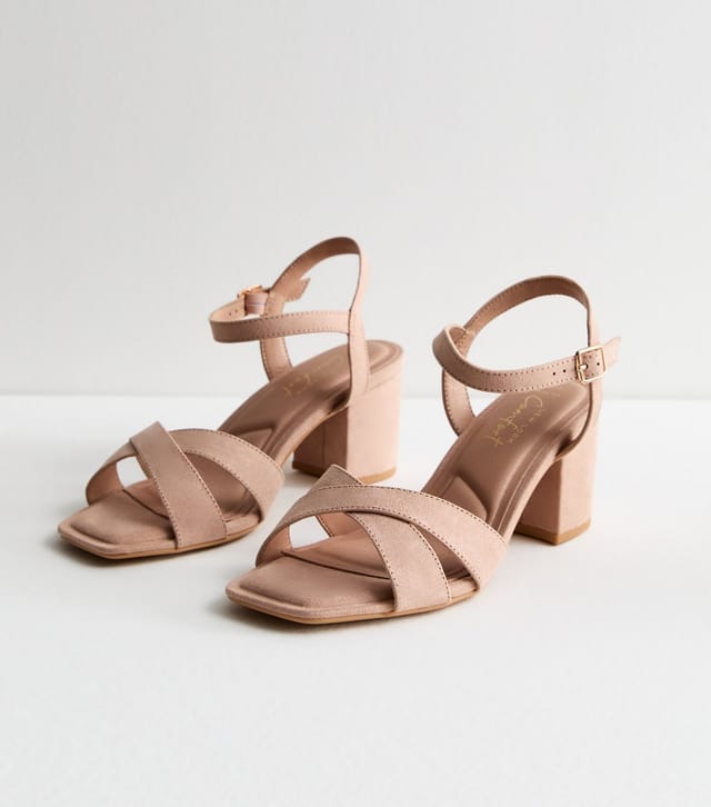 New Look Women's Wide Fit Pink Faux Suede Crossover Strap Sandals Vegan New Look - 2