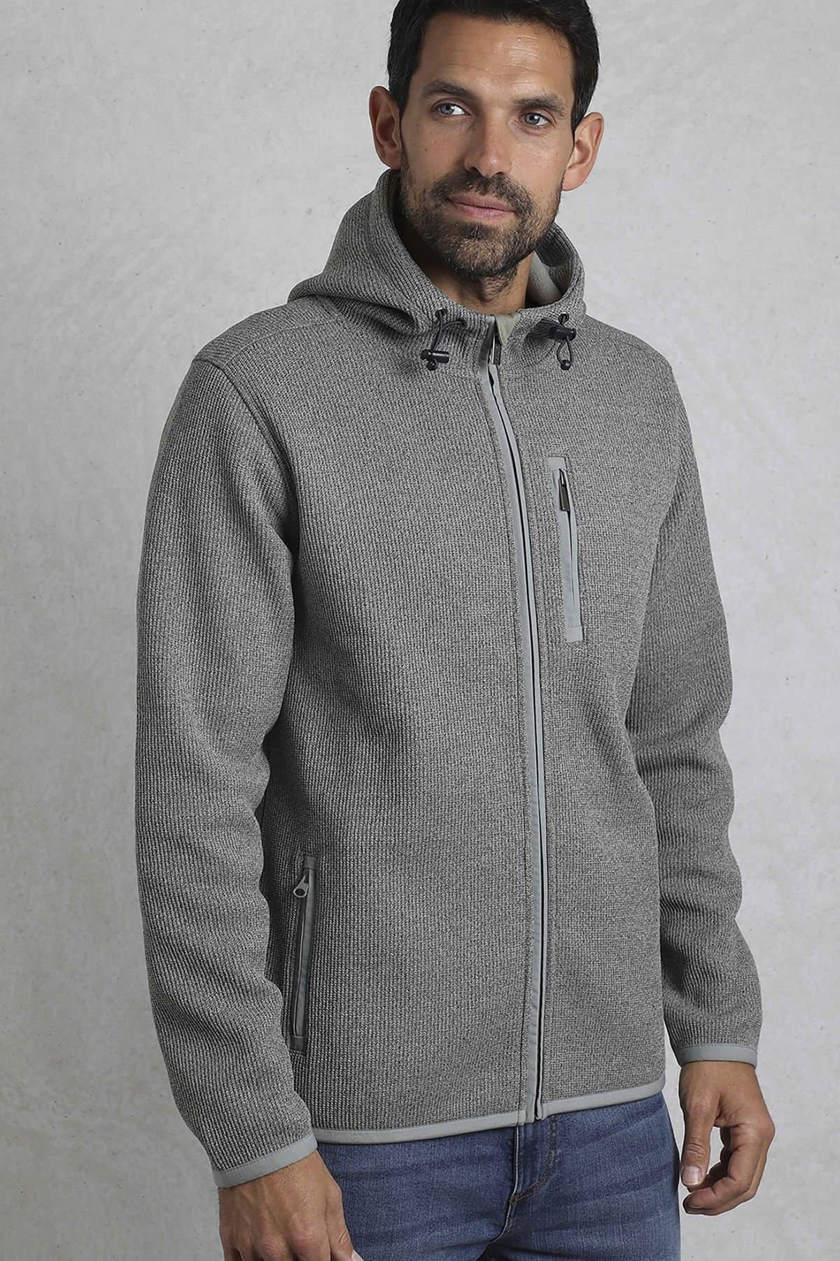 Weird Fish Weird Fish Men's Lockie Full Zip Bonded Fleece Hoodie in Mid Grey