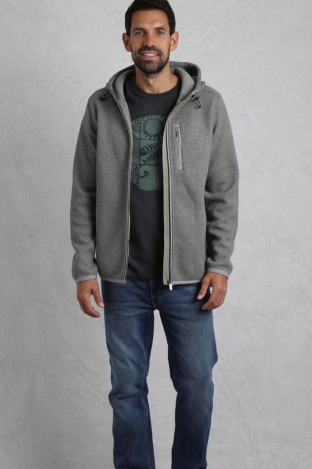 Weird Fish Weird Fish Men's Lockie Full Zip Bonded Fleece Hoodie in Mid Grey - 3
