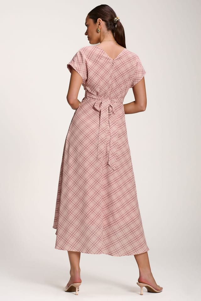 Jolie Moi Jolie Moi Women's Check Print Maxi Dress in Light Pink - 2