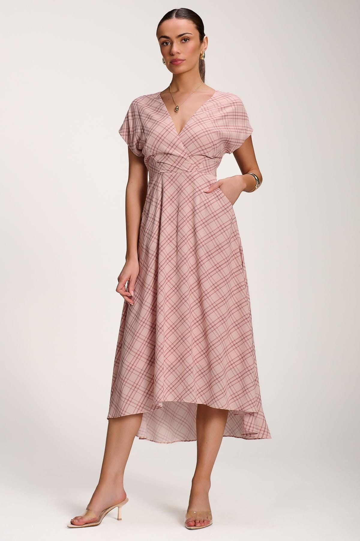 Jolie Moi Jolie Moi Women's Check Print Maxi Dress in Light Pink - 4