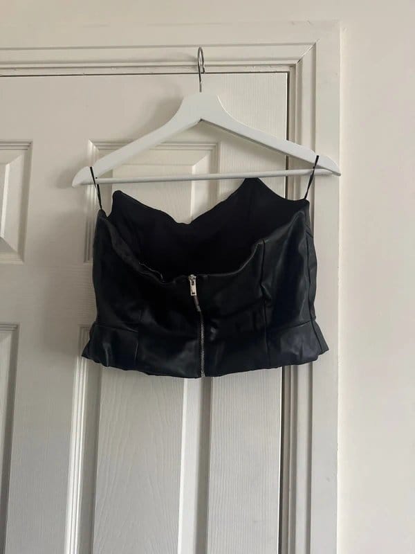 Bershka Black Faux Leather Stapless Top