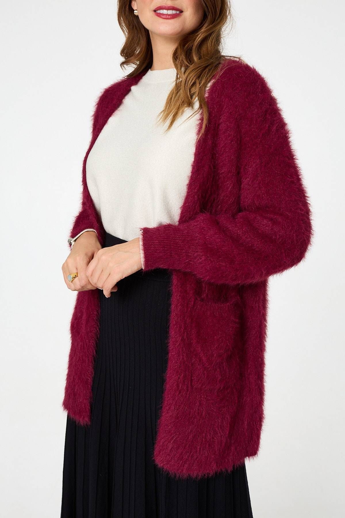 Izabel London Izabel London Women's Soft Textured Longline Open Cardigan in Red - 2