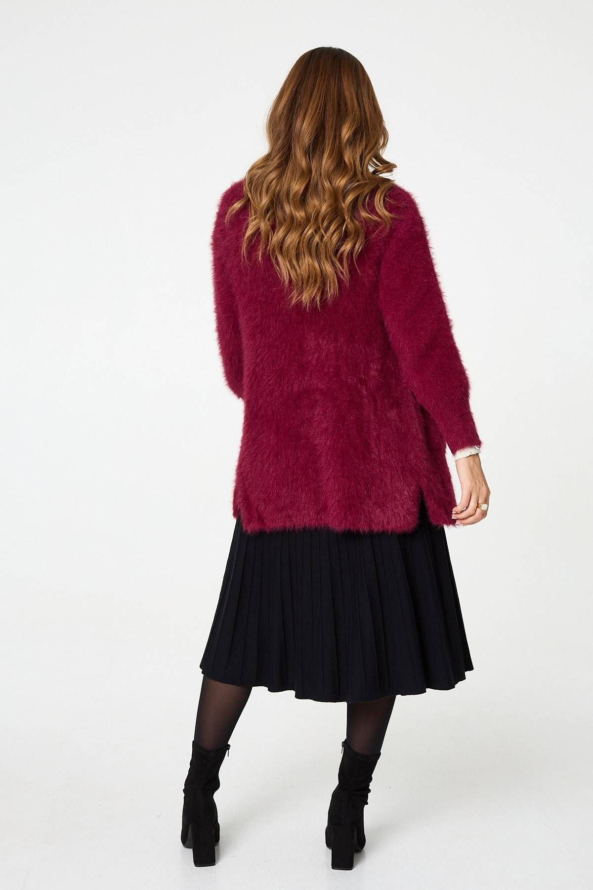 Izabel London Izabel London Women's Soft Textured Longline Open Cardigan in Red - 3