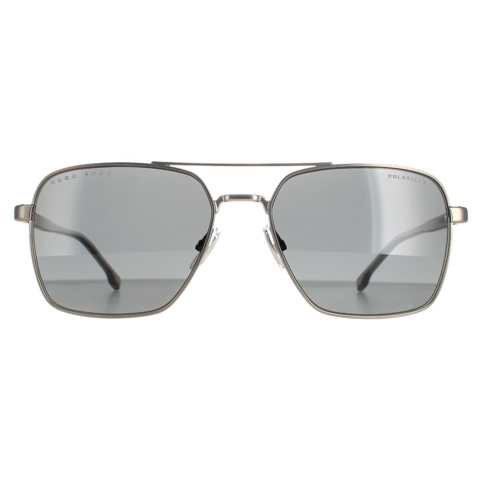 Hugo Boss Hugo Boss Men's Aviator Matte Ruthenium Grey Polarized BOSS 1045/S in Silver