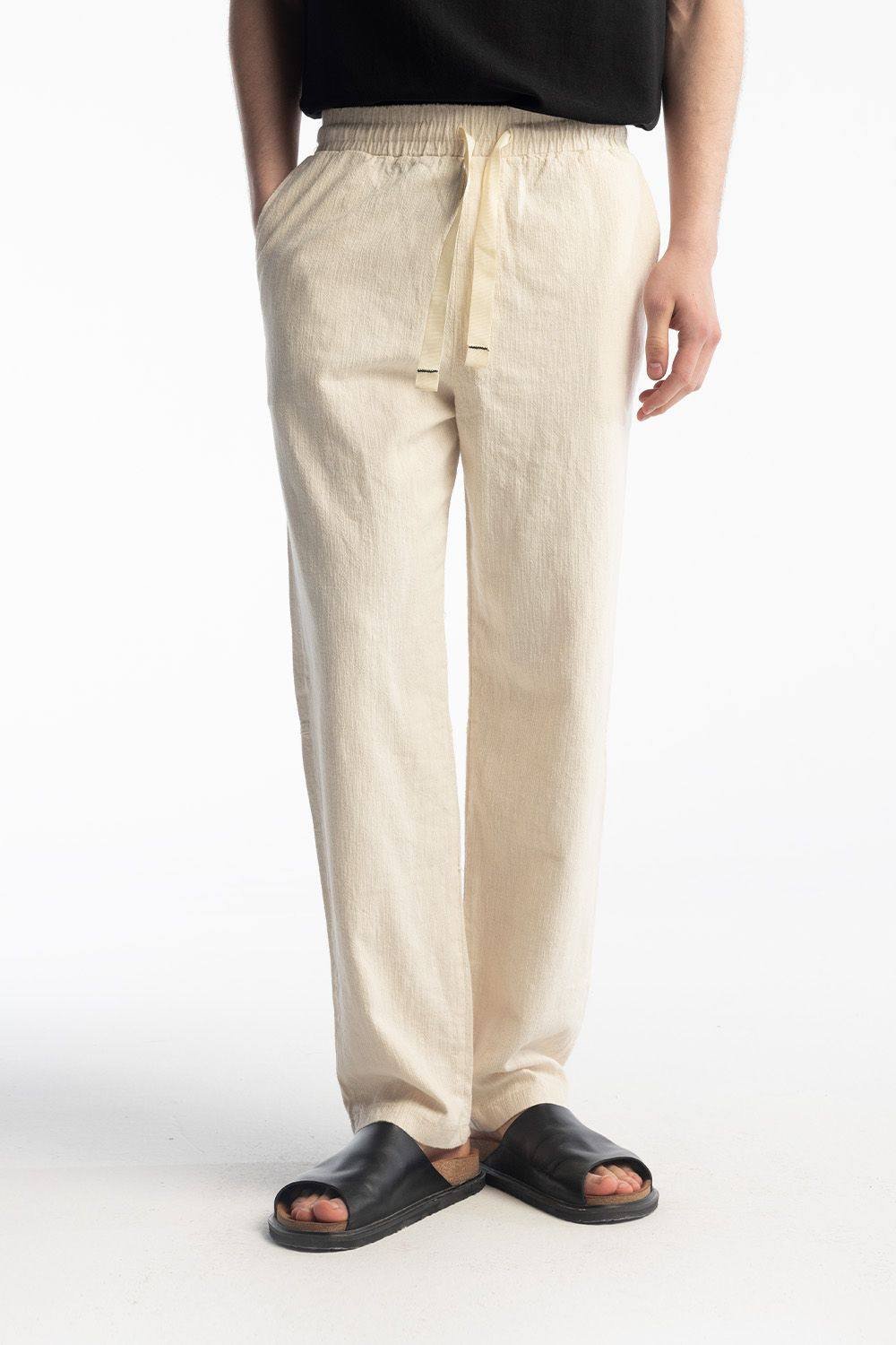 Giesto Giesto Men's Straight Leg Pants with Drawstring Waist in Beige - 3