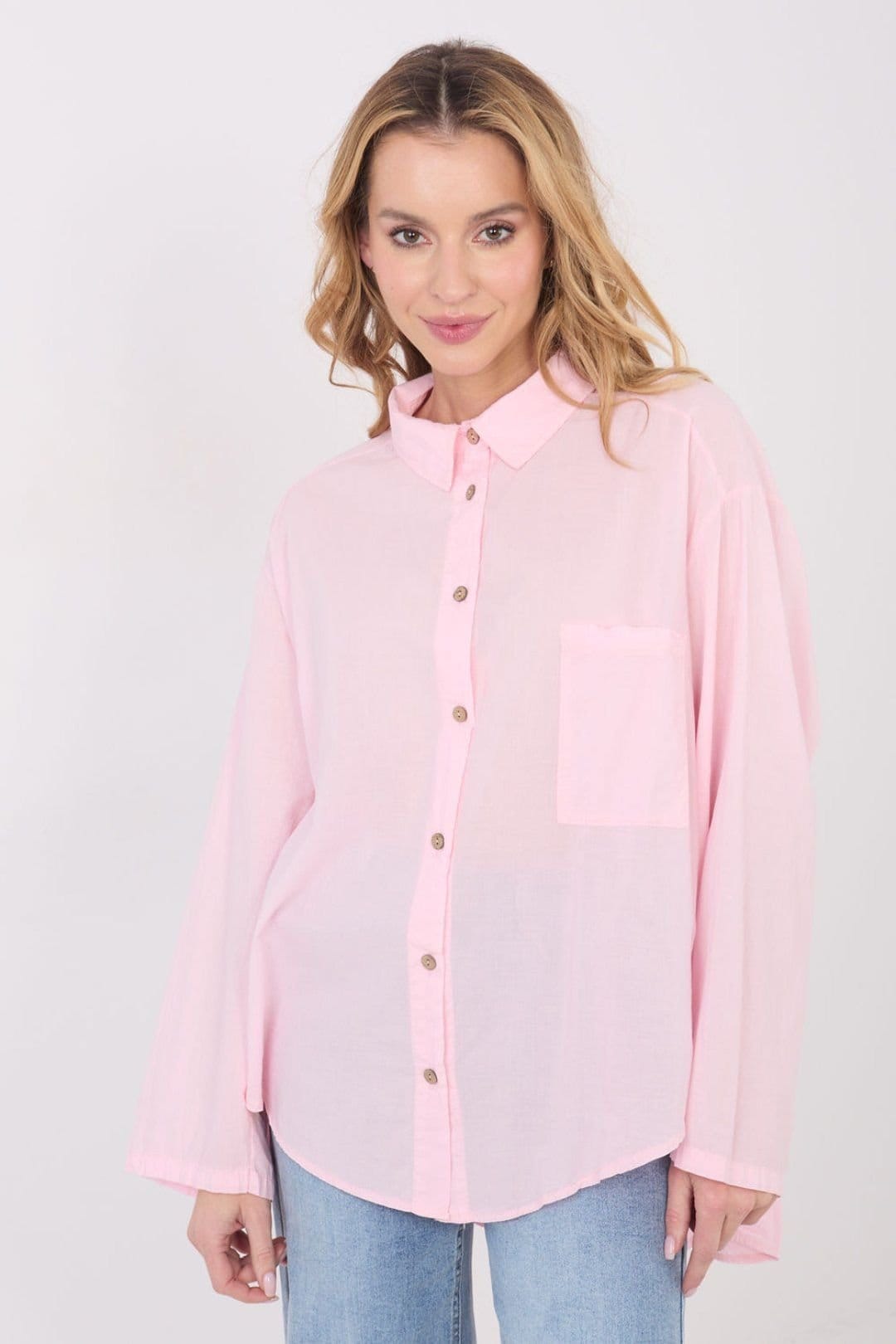 Love Lace Pink Cotton Long Sleeve Casual Shirt