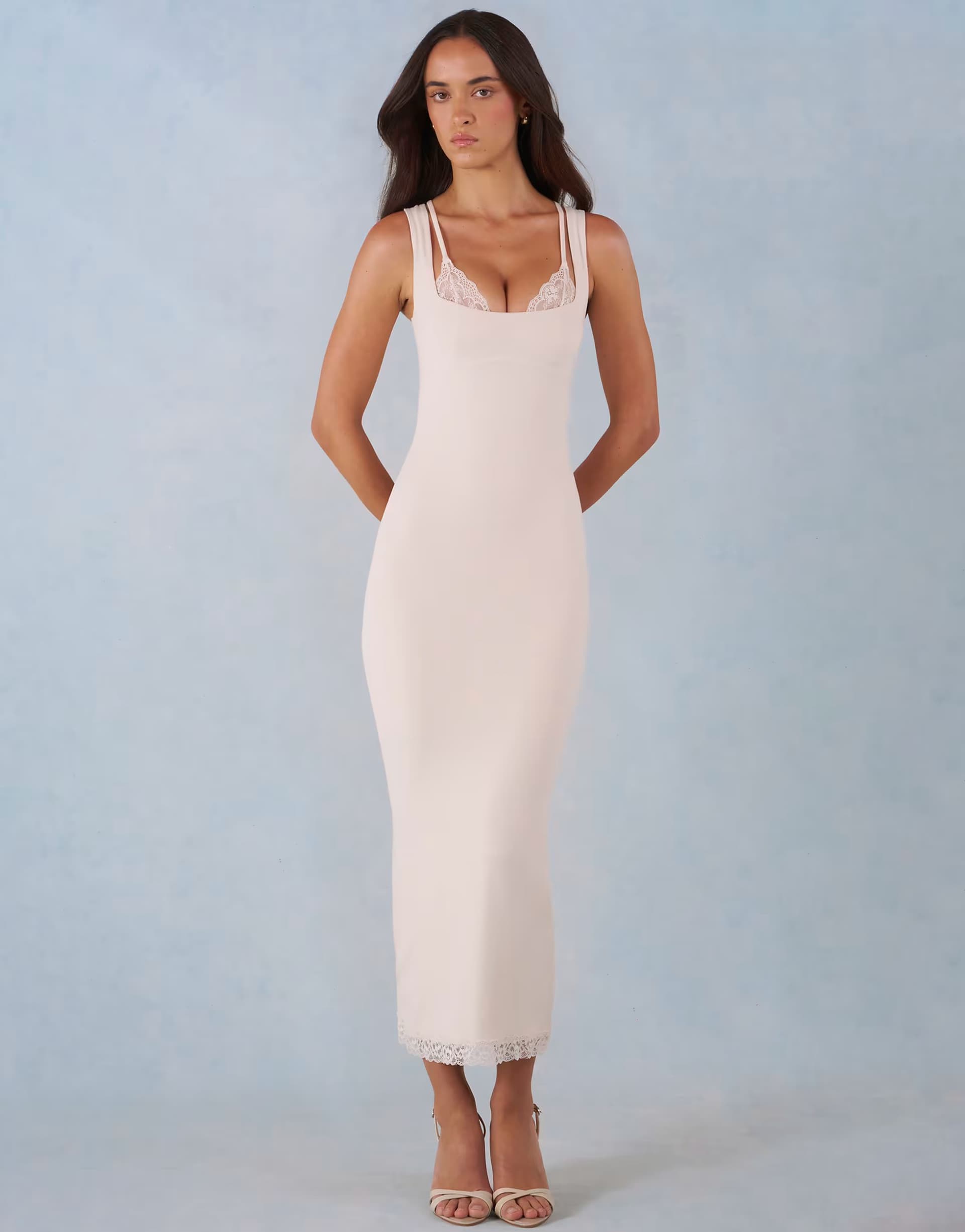 ASOS Oh Polly lace trim detail midi dress in ivory