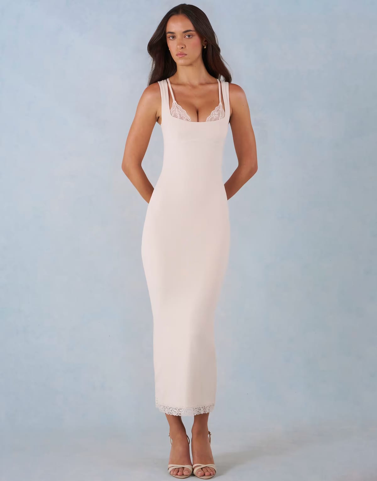ASOS Oh Polly lace trim detail midi dress in ivory - 1