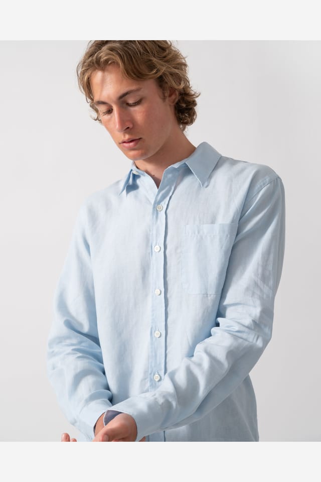 Colourful Standard Colourful Standard Men's Classic Style Long Sleeve Collared Slim Fit Shirt in Baby Blue - 3