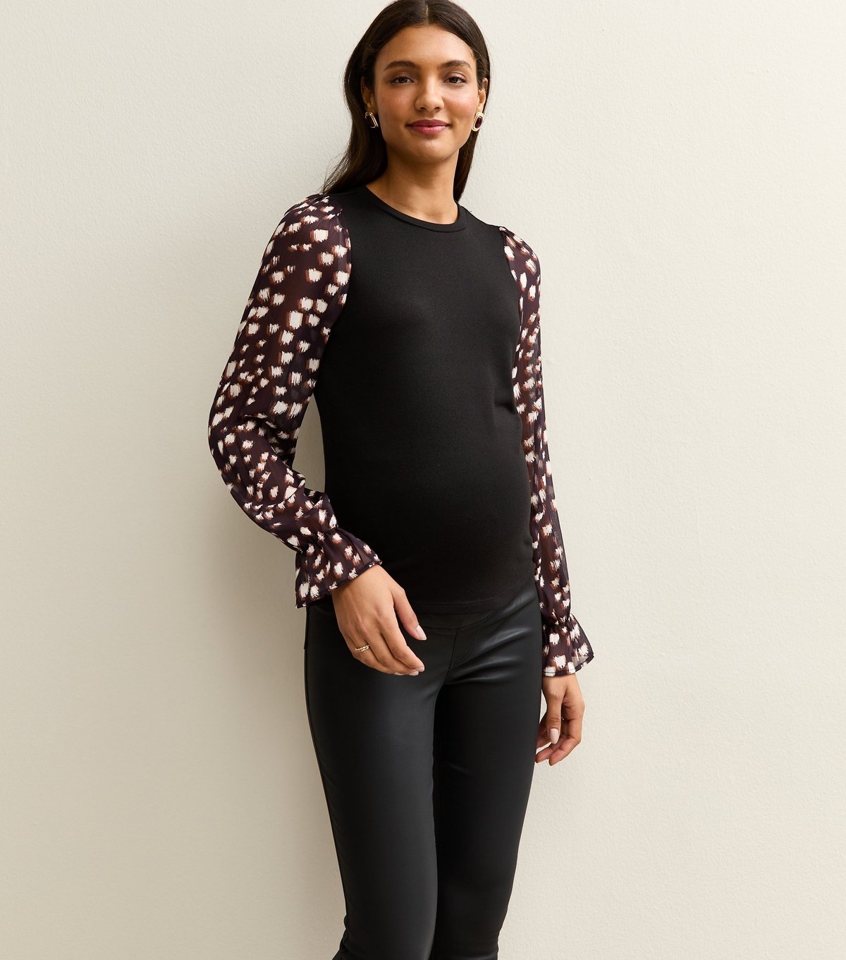 New Look Women's Maternity Black Soft Touch Printed Sleeve Top New Look - 3