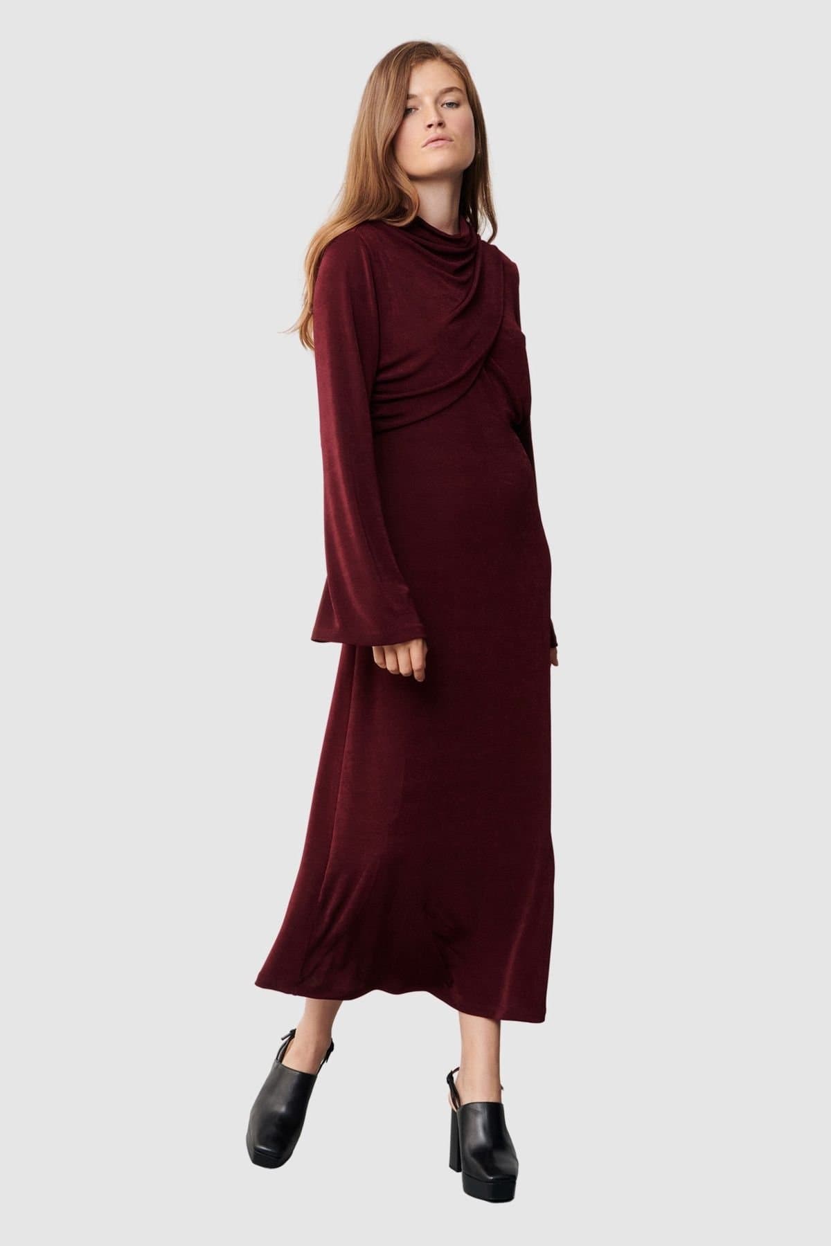 Finery London Finery London Women's Zoey Cowl Neck Midi Dress in Maroon