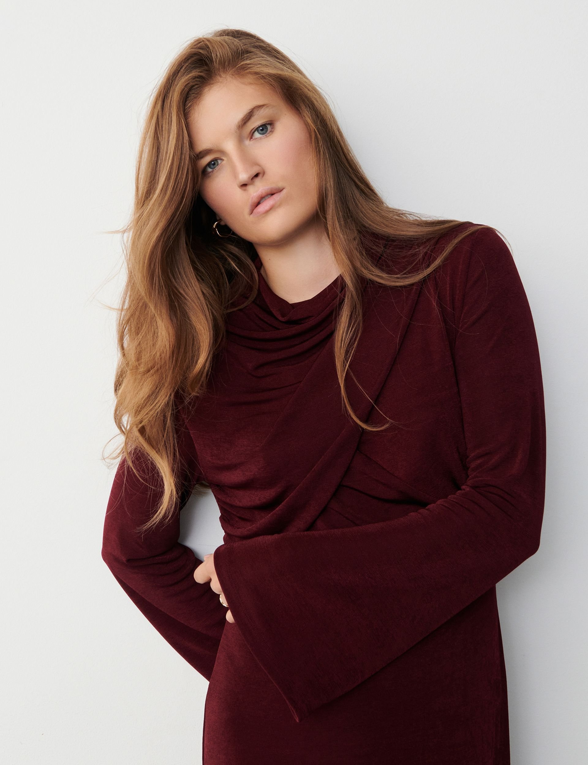 Finery London Finery London Women's Zoey Cowl Neck Midi Dress in Maroon - 2