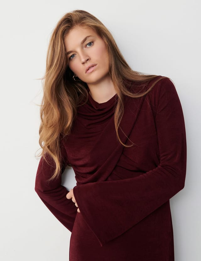 Finery London Finery London Women's Zoey Cowl Neck Midi Dress in Maroon - 2