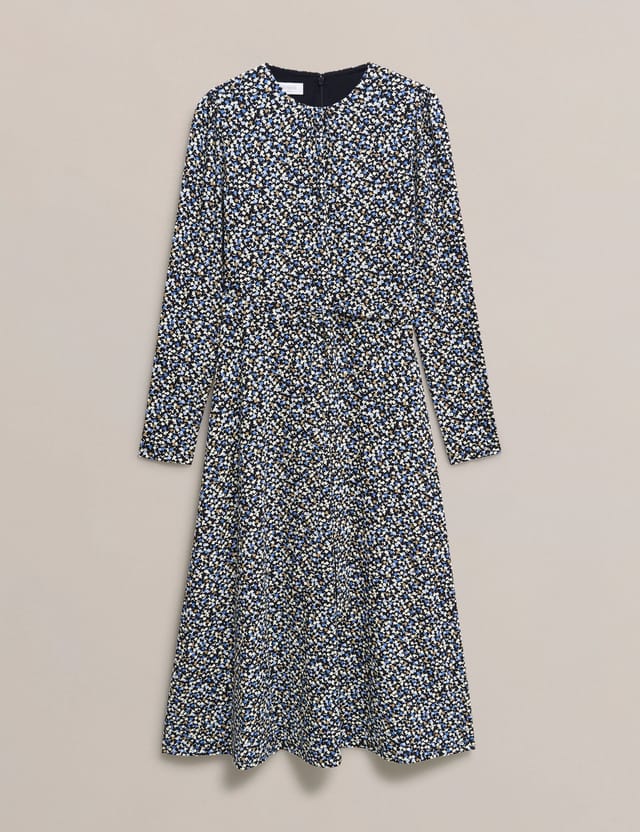 Hobbs London Hobbs London Women's Long Sleeve Round Neck Jersey Midi Dress in Mid Navy - 2