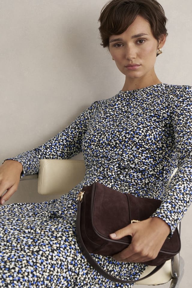 Hobbs London Hobbs London Women's Long Sleeve Round Neck Jersey Midi Dress in Mid Navy - 3