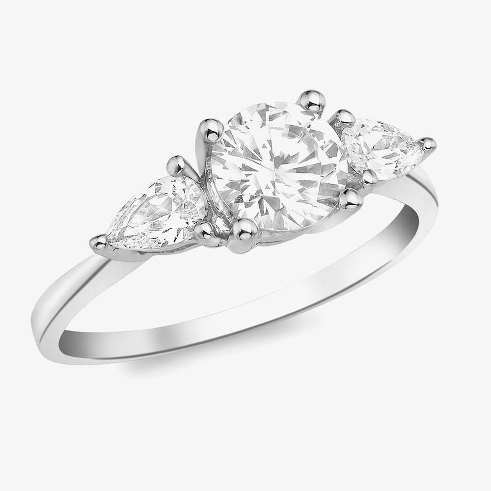 T.H.Baker T.H.Baker Women's 9ct White Gold Three Stone Crystal Ring (M) 5.84.7691 M in Silver