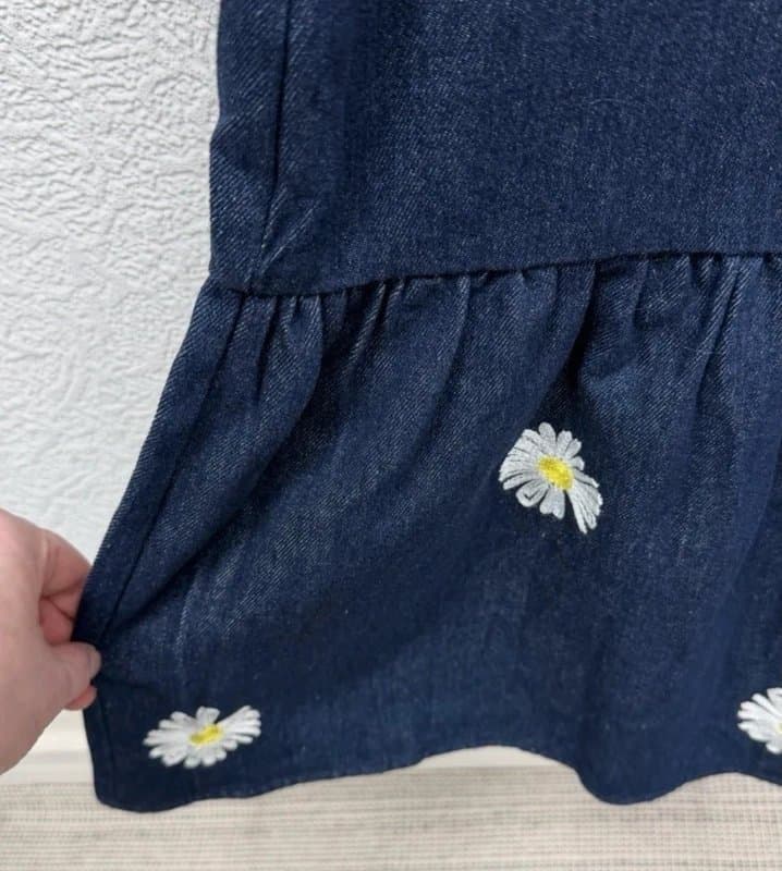 Never Fully Dressed Never Fully Dressed UK 6 Denim Daisy Embroidered Midi Dress Pinafore Summer