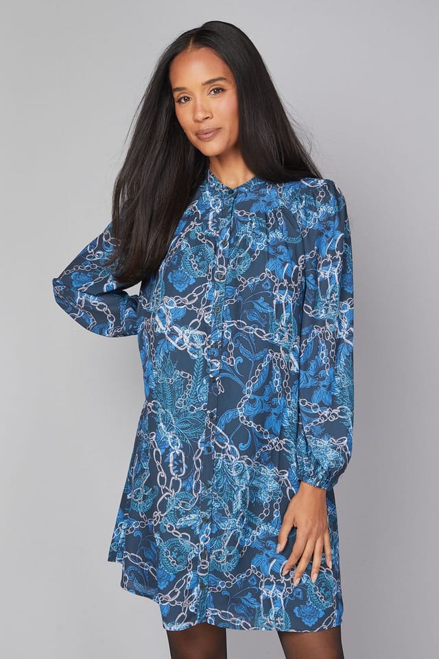 Wallis Wallis Women's Petite Abstract Button Through Swing Dress in Black - 2