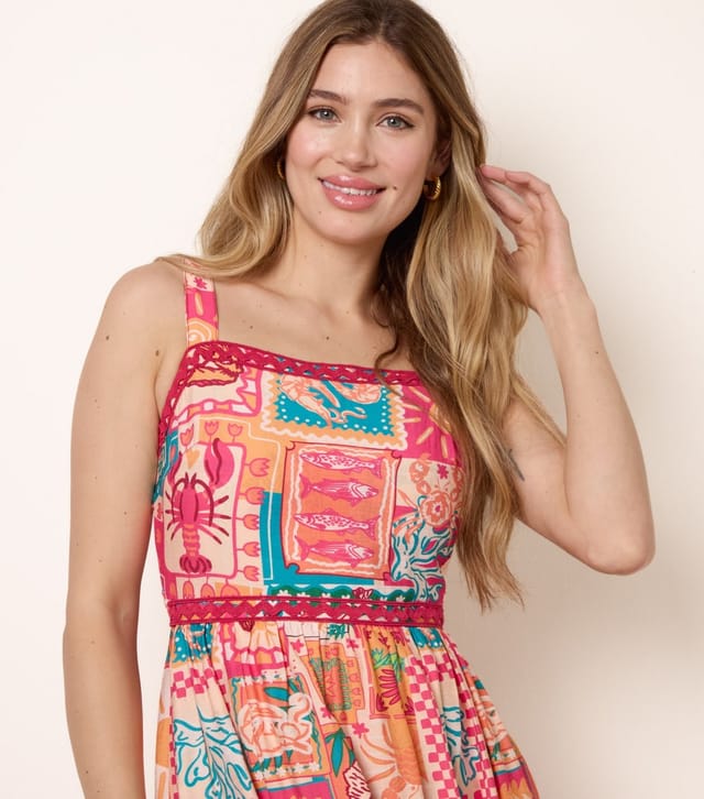 Blue Vanilla Women's Orange Postcard Print Midi Dress Blue Vanilla New Look - 2