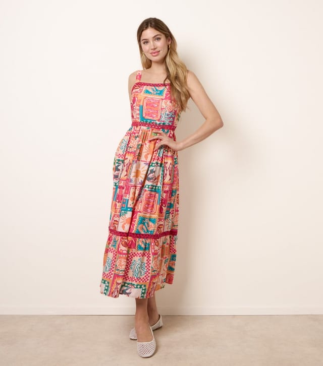 Blue Vanilla Women's Orange Postcard Print Midi Dress Blue Vanilla New Look - 3