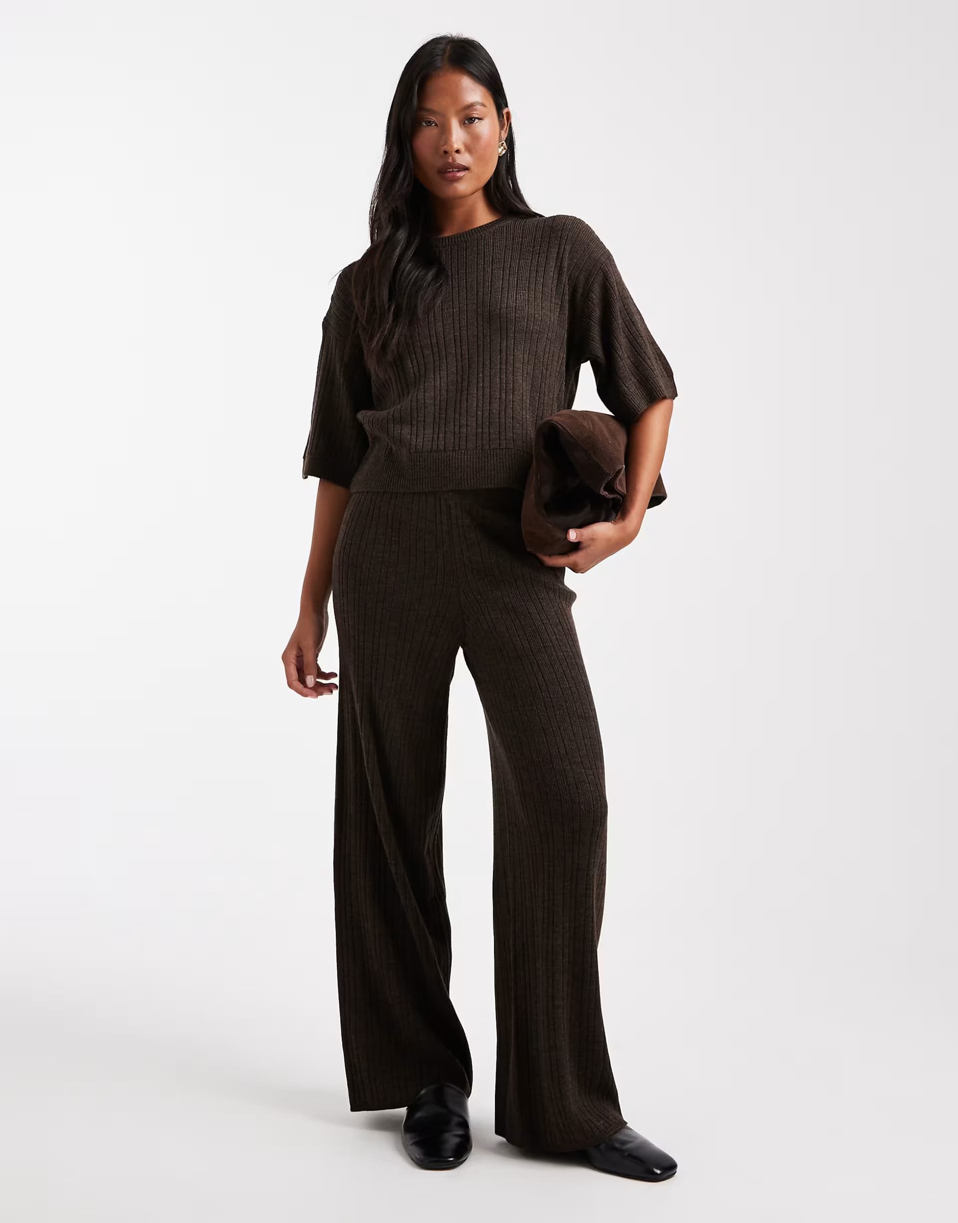 ASOS ONLY Petite knitted trousers in chocolate brown