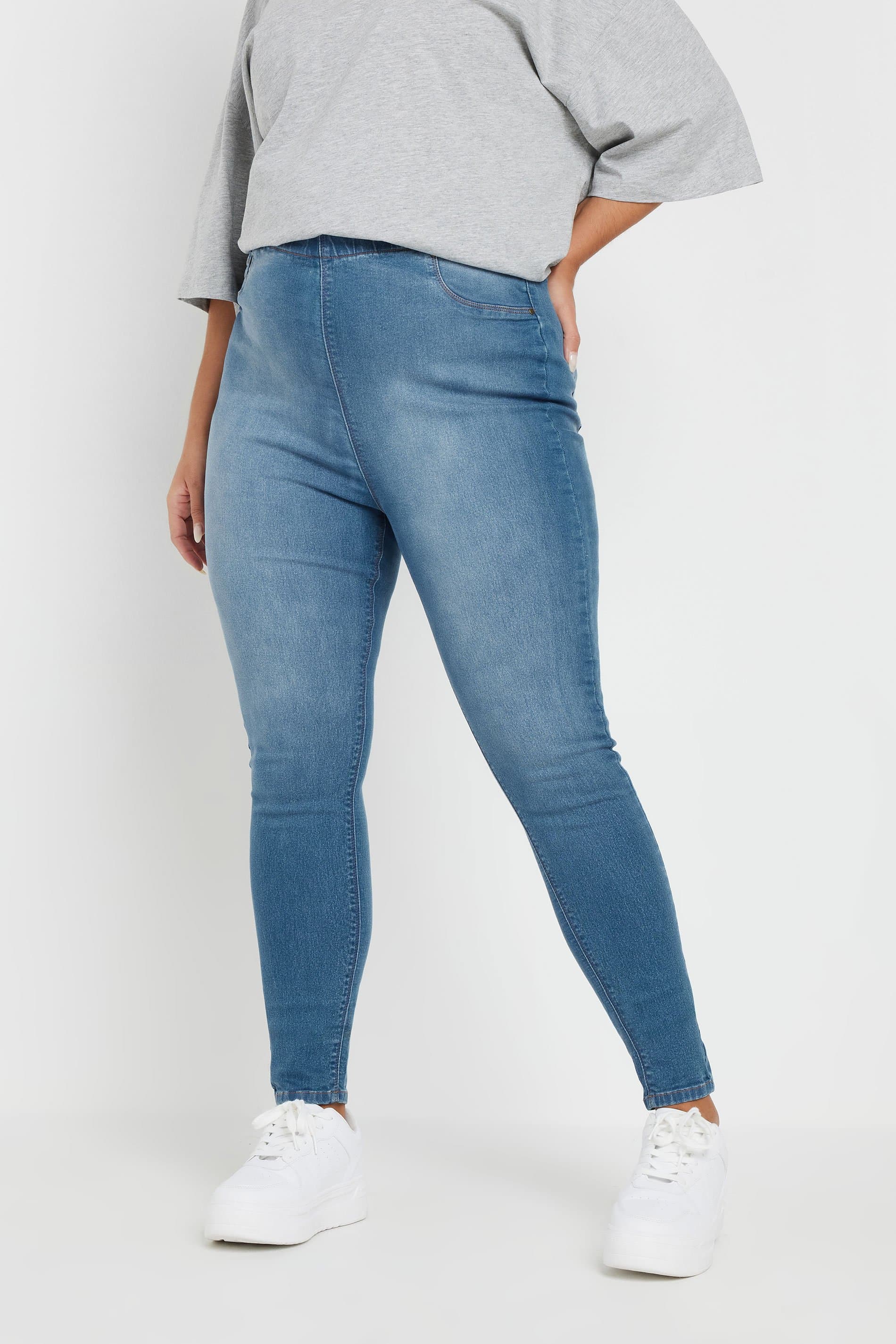 Yours For Good Plus Size Mid Blue Pull On Stretch Jenny Jeggings