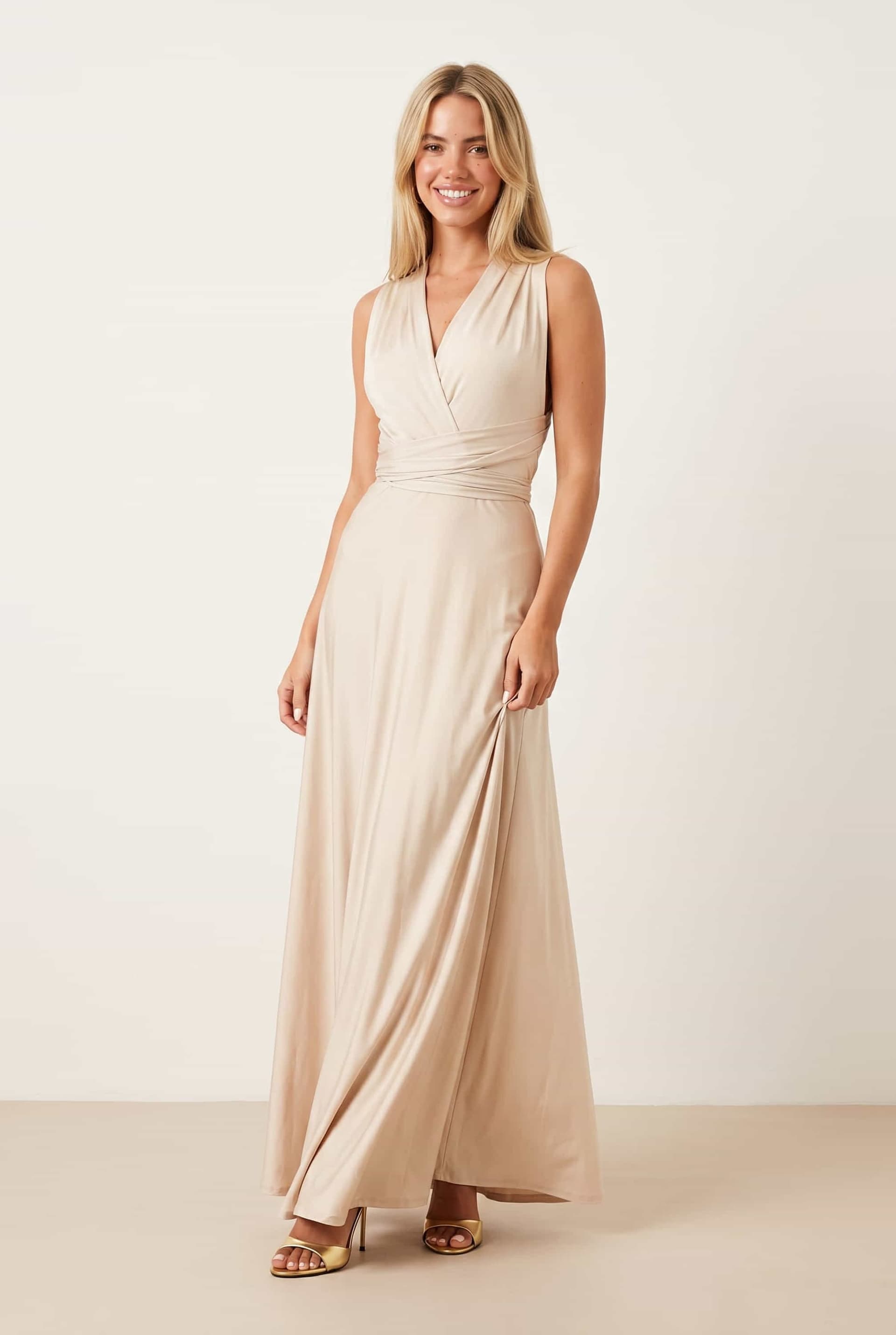Style Cheat Style Cheat Women's Multi-way Slinky Maxi Dress / Champagne in Beige