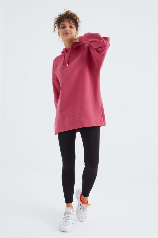 Tommy Life Tommy Life Women's Oversized Hooded Sweatshirt With Pocket in Off-White - 2