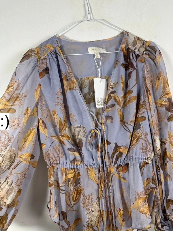 Ted Baker Ted baker blouse £120 10 new lilac floral size 2 New BNWT chiffon long sleeve - 1